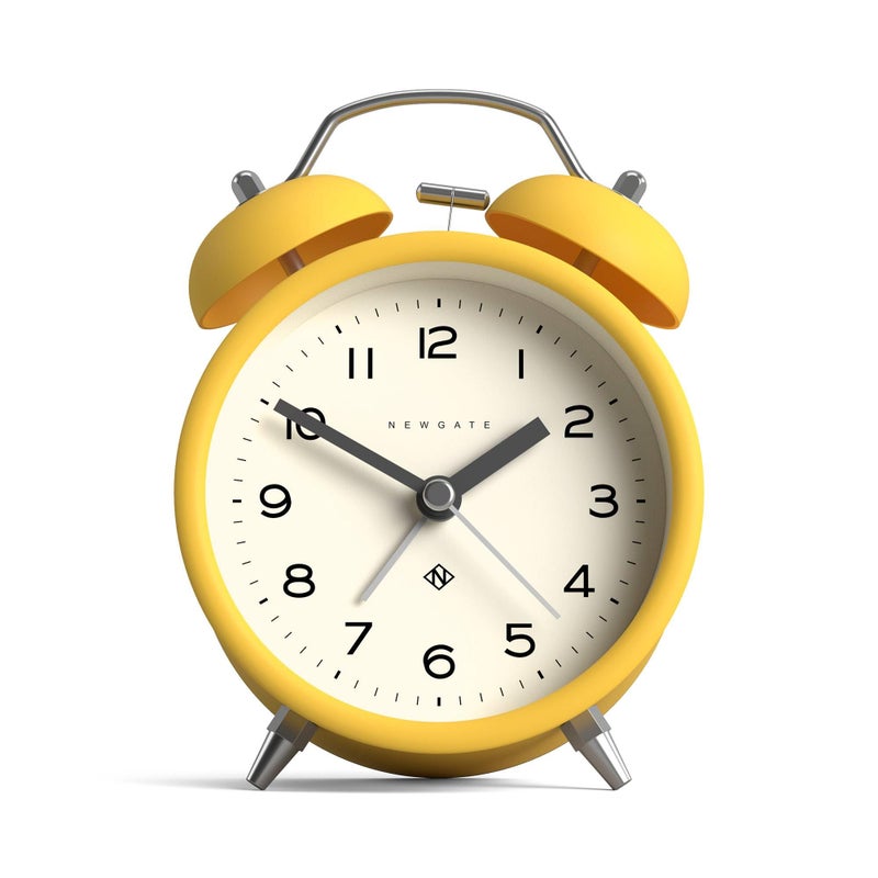 NEWGATEÂ® Charlie Bell Echo Alarm Clock | Modern take on Classic Twin Bell Clock | Yellow | Easy to Read Numbers | Ideal for Bedside, Desk or Shelf | Modern Retro Bedroom & Office Accessory - Image 1